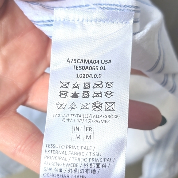 Eleventy Stripe Mandarin Collar Cotton button up shirt NWT M - Picture 8 of 14